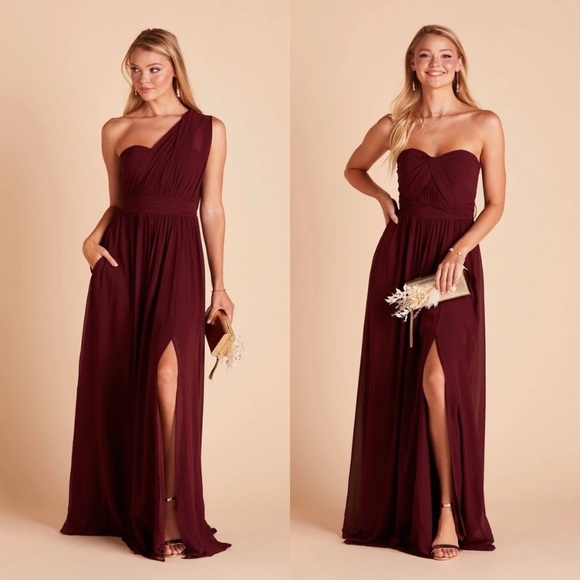 New NWT Birdy Grey “Grace” Convertible Chiffon Gown Maxi Dress Cabernet Burgundy - Picture 1 of 16
